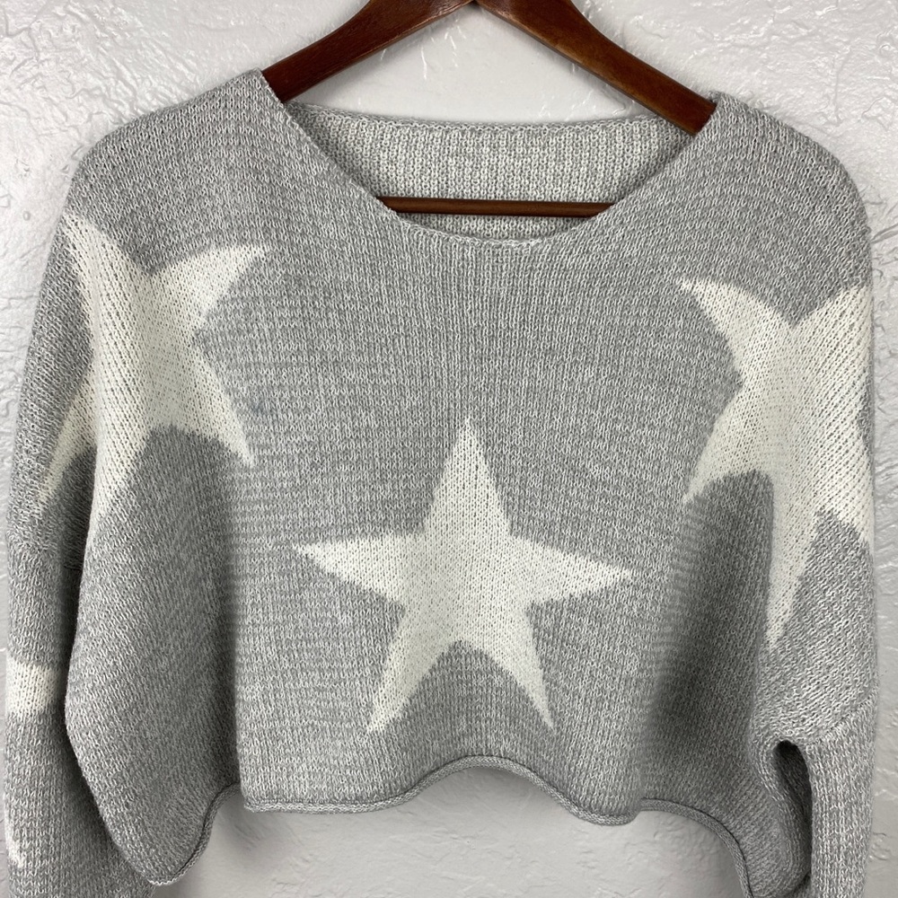 Shein cropped gray Star print sweater - Picture 3 of 7